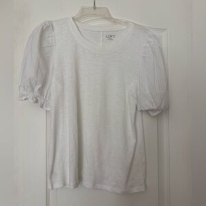 LOFT White Short Sleeve Cotton Lightweight Poof Top  Small